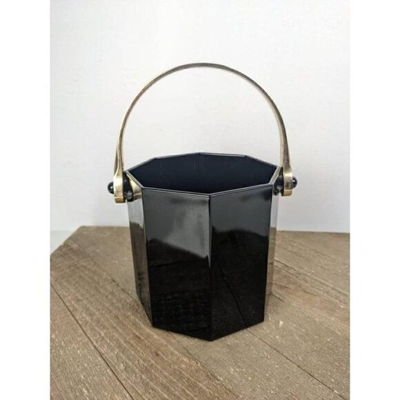 Arcoroc Octime Black ice bucket, Black glass barware, 80s geometric kitchen - Picture 1 of 7